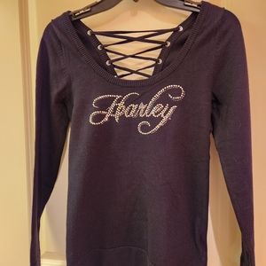 Harley Davidson black dress shirt with metal rhine stones size Small